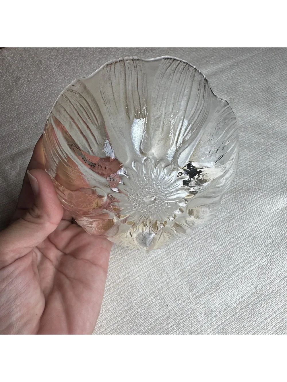 Vintage Iridescent Peach Sheen Glass Flower Bowls Set of 6